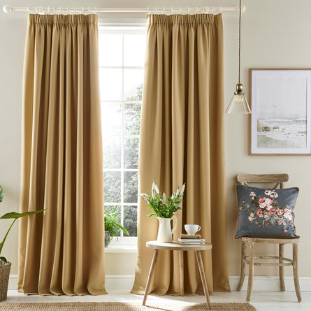 Stephanie Blackout Lined Header Tape Curtains in Pale Gold by Laura Ashley