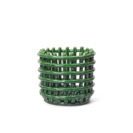 ferm LIVING Ceramic Basket - Small - Emerald Green