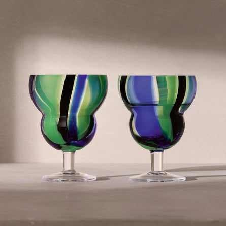 Folk Water/Wine Glass 230ml Black/Blue/Green Set Of 2 by LSA