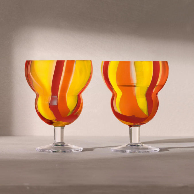 Folk Water/Wine Glass 230ml Orange/Red/Yellow Set Of 2 by LSA