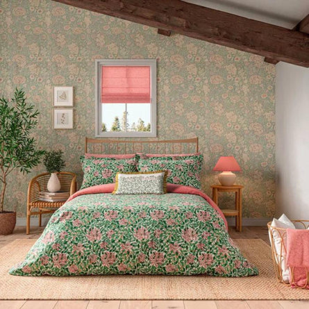 William Morris Honeysuckle Bedding in Evergreen & Coral