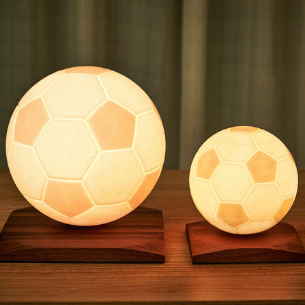 Lewis Rotating 3D-printed Football Globe Lamp with Walnut Base by Gingko Design