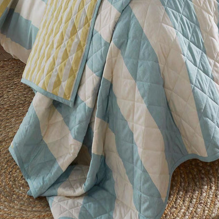 Lille Stripe Cotton Bedspread in Seaspray Blue by Laura Ashley, 235x235cm