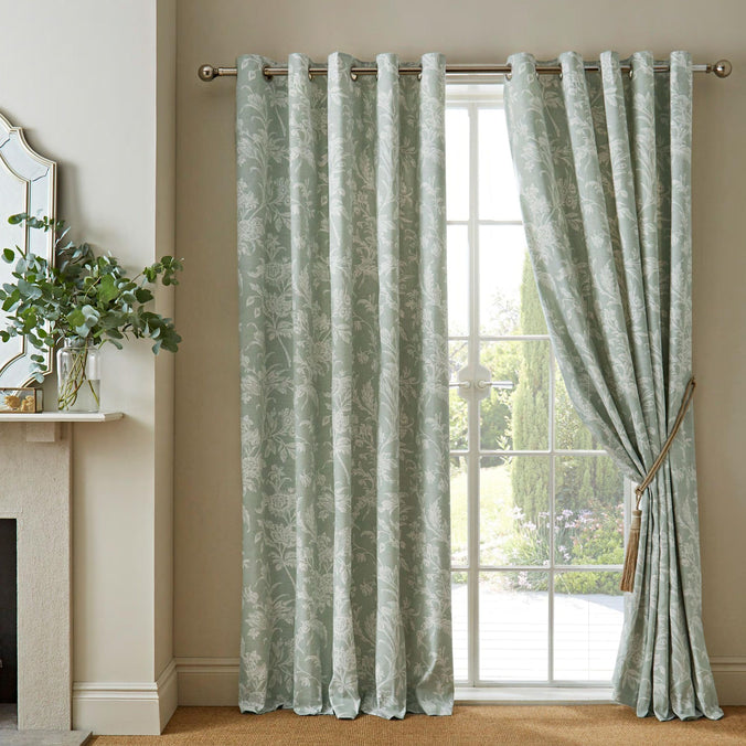 Lloyd Lined Eyelet Curtains in Sage by Laura Ashley