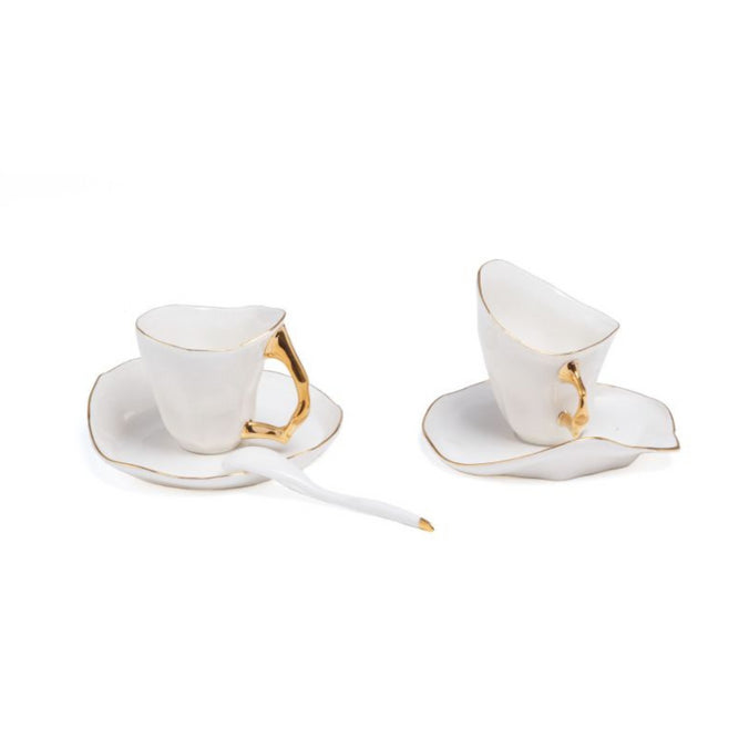 Seletti Meltdown Porcelain Coffee Cup, Saucer & Spoon, Set of 2