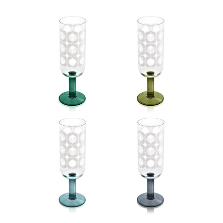 Atomic Flower Set of 4 Green Shades Champagne Glasses by Orla Kiely