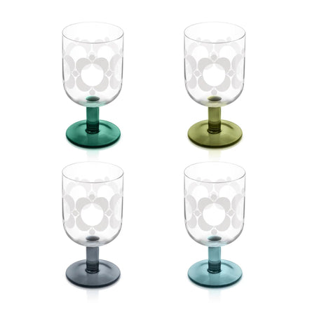 Atomic Flower Set of 4 Green Shades Wine Glasses by Orla Kiely