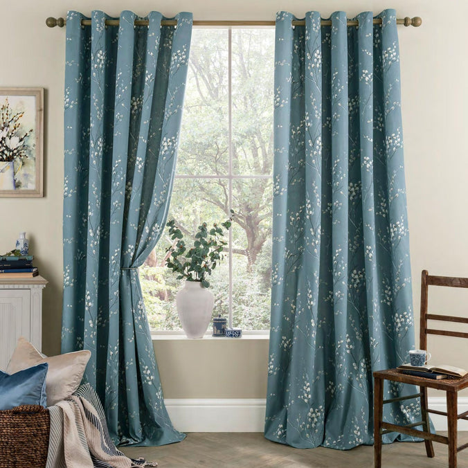 Pussy Willow Lined Eyelet Curtains in Dark Seaspray by Laura Ashley