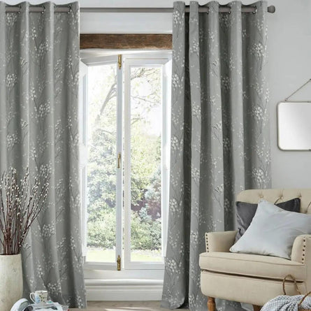 Pussy Willow Lined Eyelet Curtains in Steel by Laura Ashley