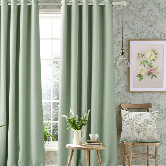 Stephanie Blackout Lined Eyelet Curtains in Sage by Laura Ashley