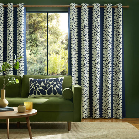 Orla Kiely Sycamore Stripe Space Blue Eyelet Curtains - Lined