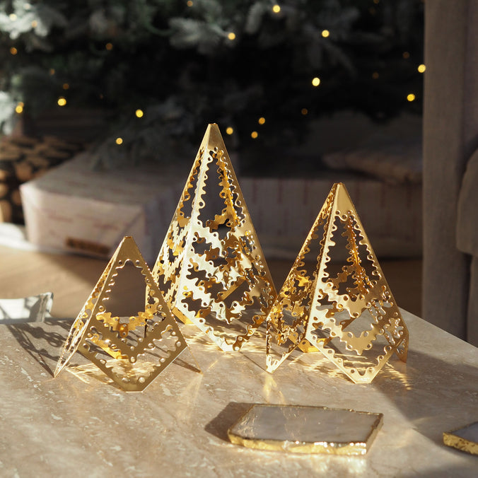 Georg Jensen Annual Collection 2022 Christmas Tree Table Ornament Set 3pcs, Gold 18 Karat