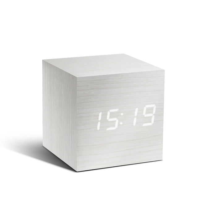 Gingko Wooden Cube Click Clock, LED