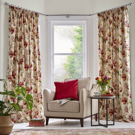 Laura Ashley Gosford  Cranberry Lined Pencil Pleat Curtains