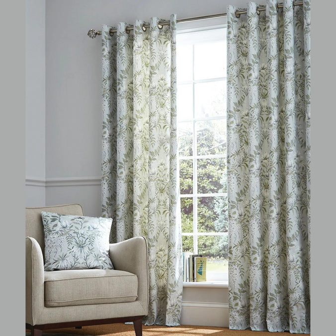 Laura Ashley Parterre  Sage Lined Eyelet Curtains