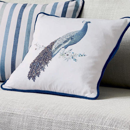 Laura Ashley Peacock Beaded Feather Filled Cushion 40x40cm