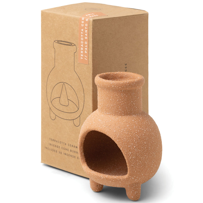 Paddywax Chiminea Ceramic Incense Cone Holder in Kraft Packaging - Palo Santo & Sage