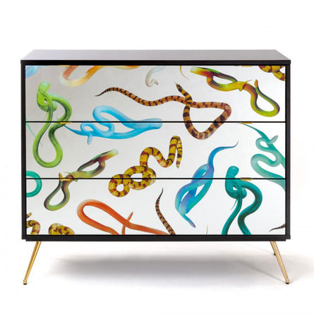 Seletti Wears Toiletpaper Mirrored Chest of 3 Drawers, Snake H100cm