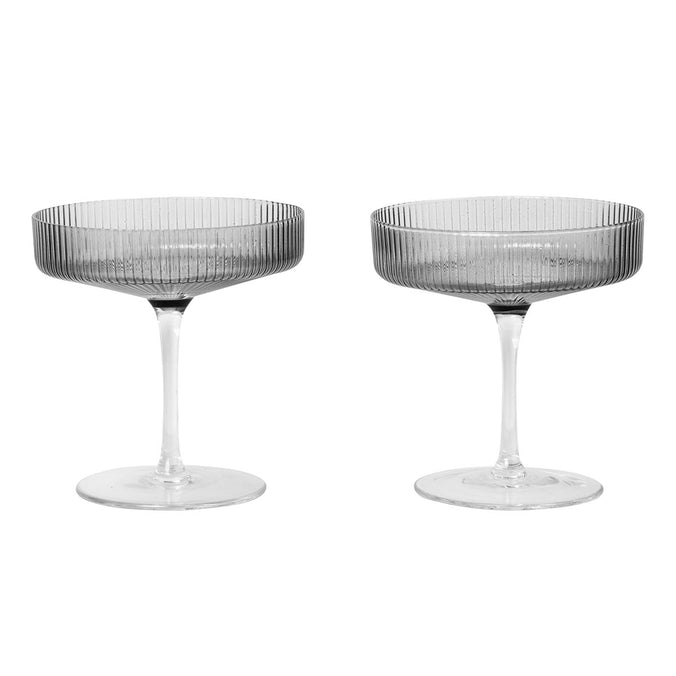 ferm LIVING Ripple Champagne Saucer, Set of 2, Smoked Grey