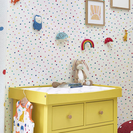 Joules Lynx Multi Spot Children's Wallpaper, White & Rainbow