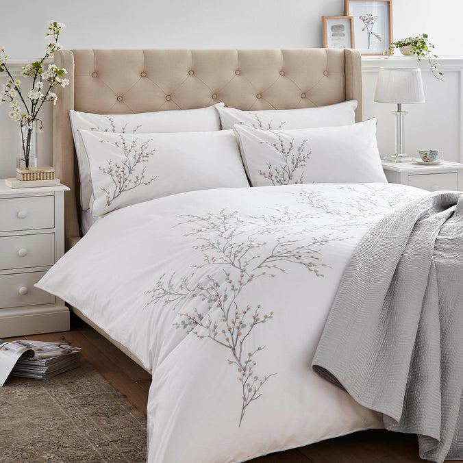 Laura Ashley Pussy Willow Sprig Embroidered Dove Grey 200TC Bedding