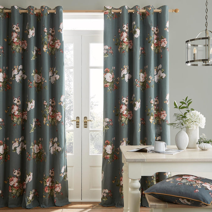 Laura Ashley Rosemore Fern Blackout Lined Eyelet Curtains
