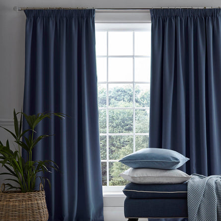Stephanie Blackout Lined Header Tape Curtains in Midnight by Laura Ashley