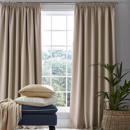 Stephanie Blackout Lined Header Tape Curtains in Natural by Laura Ashley