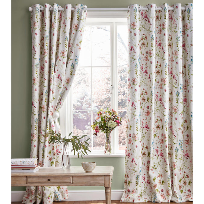 Laura Ashley Wild Meadow Crimson Blackout Lined Eyelet Curtains