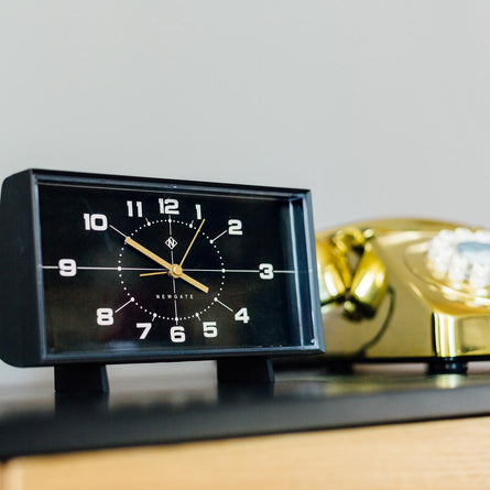 Newgate Clocks Wideboy Mantel Alarm Clock, Black on Black