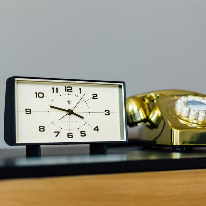 Newgate Clocks Wideboy Mantel Alarm Clock, Black with White Clock Face