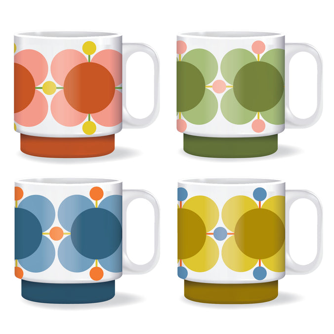Orla Kiely Atomic Flower Stackable Mugs, Set of 4
