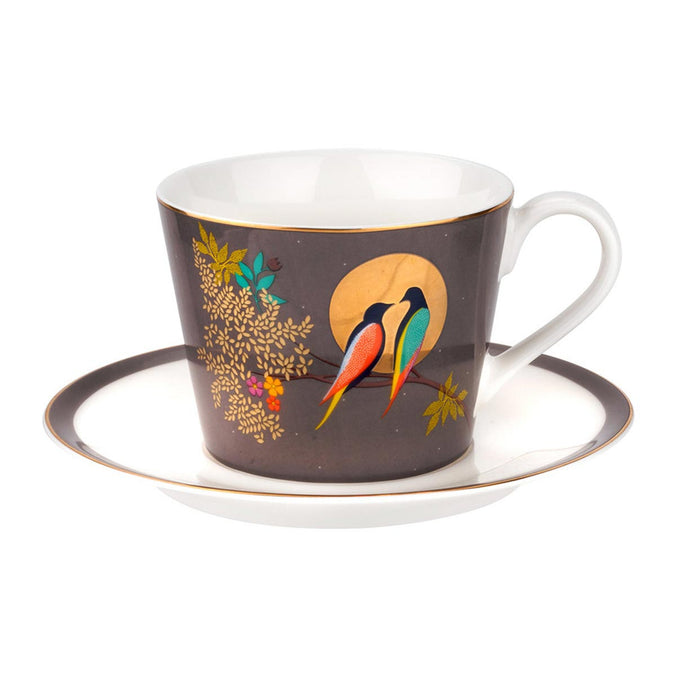 Sara Miller Chelsea Collection Bird in Moon Tea Cup & Saucer - Dark Grey 0.20L