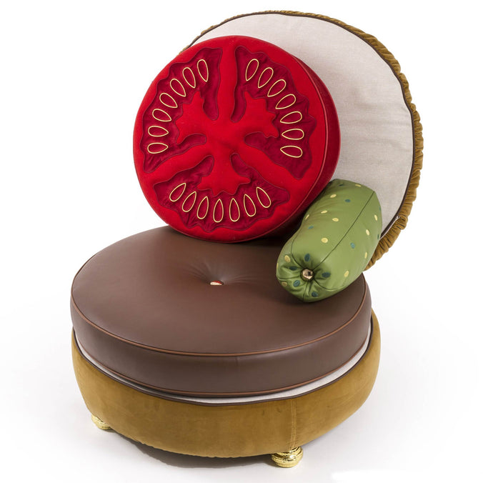 Seletti Burger Chair Complete with Gherkin & Tomato Padded Pillows - 89xh109cm