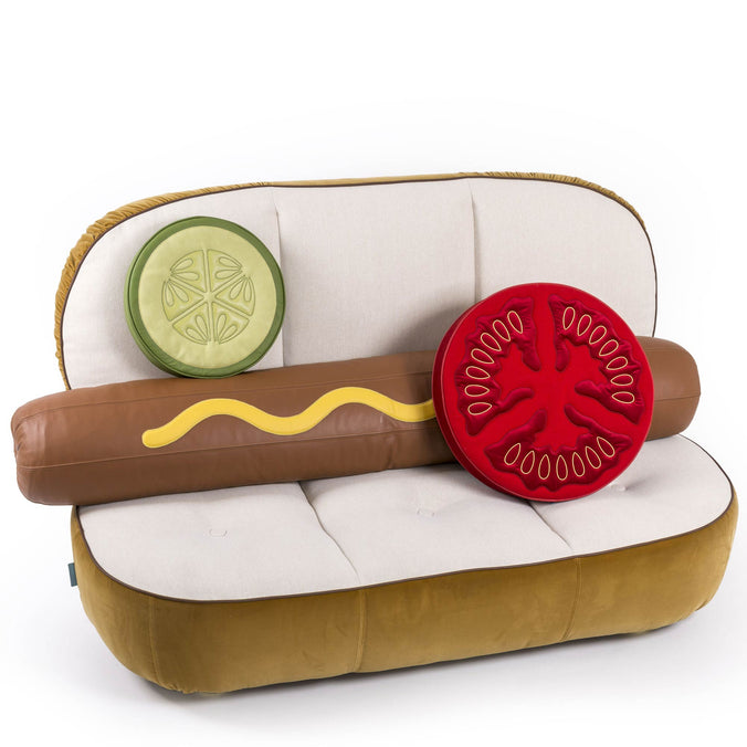Seletti Hot Dog Sofa Complete with Gherkin & Tomato Padded Pillows 188 x h115cm