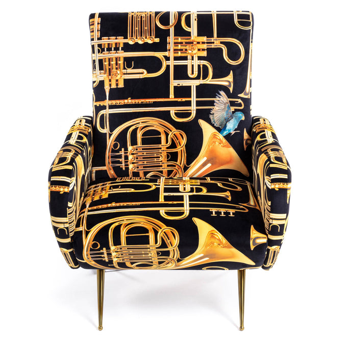 Seletti Wears Toiletpaper Padded Upholstered Wooden Armchair 70x79cm h86cm, Trumpets