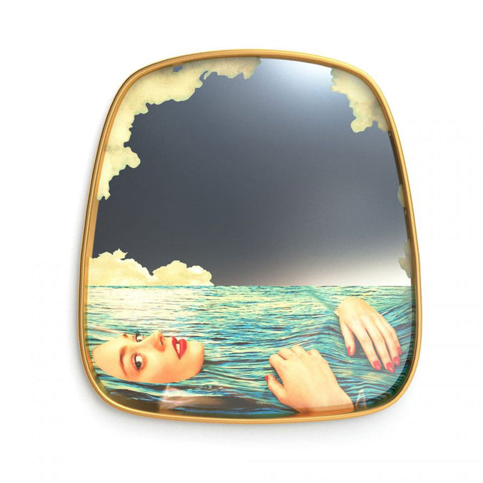 Seletti Wears Toiletpaper Wall Mirror with Wooden Frame, 54xh59cm, Sea Girl 