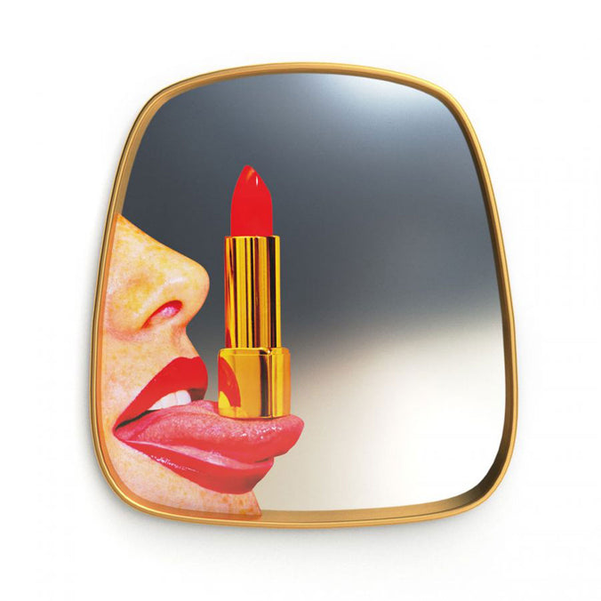 Seletti Wears Toiletpaper Wall Mirror with Wooden Frame, 54xh59cm, Tongue