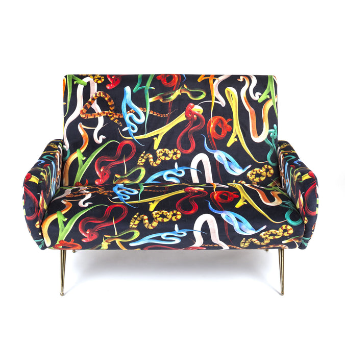 Seletti Wears Toiletpaper Upholstered Two Seater Wooden Sofa 122x86cm h42/86cm, Snakes