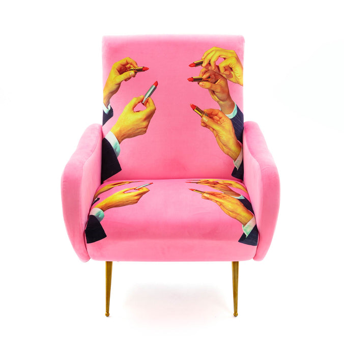 Seletti Wears Toiletpaper Upholstered Wooden Armchair 70x79cm h86cm, Pink Lipsticks  