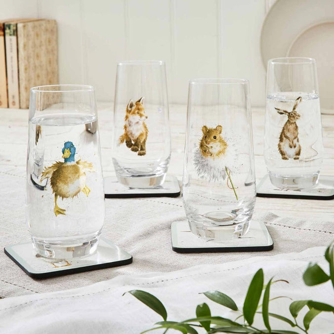 Wrendale Highball Glasses, Assorted Country Animals, Set of 4